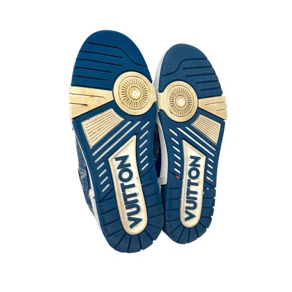 Louis Vuitton Leather Denim Monogram LV Trainer Sneaker Blue White Size 3.5 - Picture 15 of 16